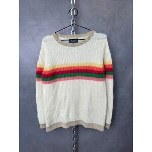 WYSE‎ London Striped Mohair Blend Sweater Colorful Stripes Knit Pullover S